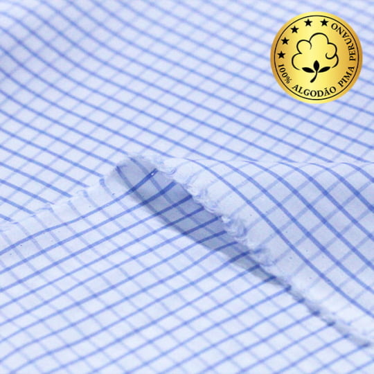 Tecido Camisaria fio 70 - Tremosine 05 Xadrez GG Celeste - 100% Algodão Pima