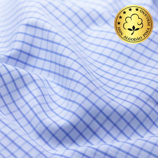 Tecido Camisaria fio 70 - Tremosine 05 Xadrez GG Celeste - 100% Algodão Pima
