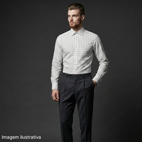 Tecido Camisaria Tricoline Fio 60 - Alexandria 295 Grid preto - 100% Algodão