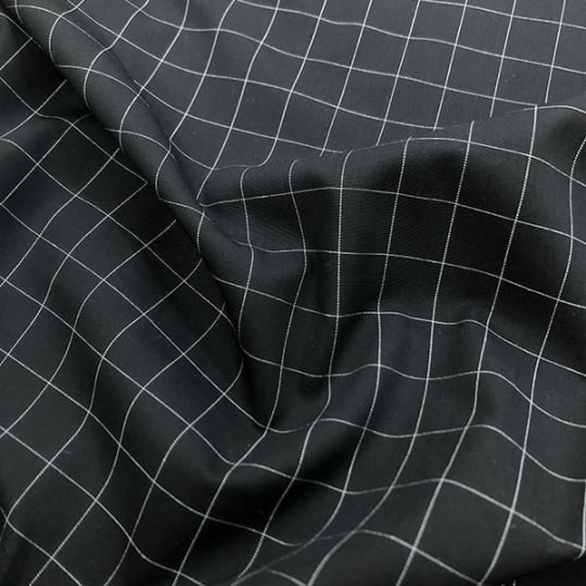 Tecido Camisaria Tricoline Fio 60 - Alexandria 329 Grid Branco - Fundo Preto - 100% Algodão