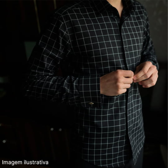 Tecido Camisaria Tricoline Fio 60 - Alexandria 329 Grid Branco - Fundo Preto - 100% Algodão Tecido Camisaria Tricoline Fio 60 - Alexandria 329 Grid Branco - Fundo Preto - 100% Algodão