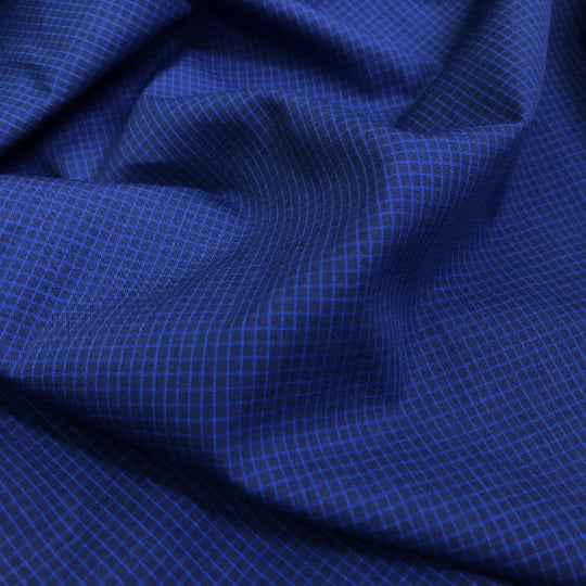 Tecido Camisaria Tricoline Fio 60 - Alexandria 330 Xadrez M Azul - Fundo Marinho - 100% Algodão