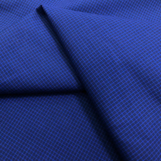 Tecido Camisaria Tricoline Fio 60 - Alexandria 330 Xadrez M Azul - Fundo Marinho - 100% Algodão