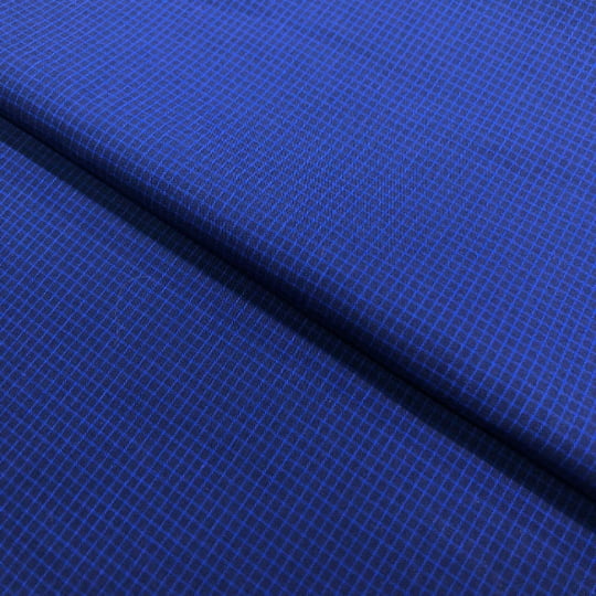 Tecido Camisaria Tricoline Fio 60 - Alexandria 330 Xadrez M Azul - Fundo Marinho - 100% Algodão