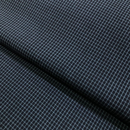 Tecido Camisaria Tricoline Fio 60 - Alexandria 331 Xadrez M Branco - Fundo Preto - 100% Algodão