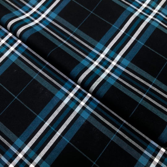 Tecido Tricoline Fio 40 - FT Xadrez Texas 12 Marinho e Branco - 100% Algodão