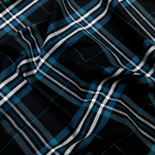 Tecido Tricoline Fio 40 - FT Xadrez Texas 12 Marinho e Branco - 100% Algodão